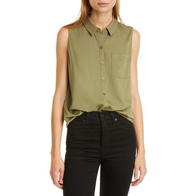 Nordstrom Signature Sleeveless Stretch Silk Shirt, Green