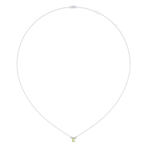 Luvmyjewelry Emerald Cut Peridot & Diamond 14k Gold Birthstone Necklace In White Gold