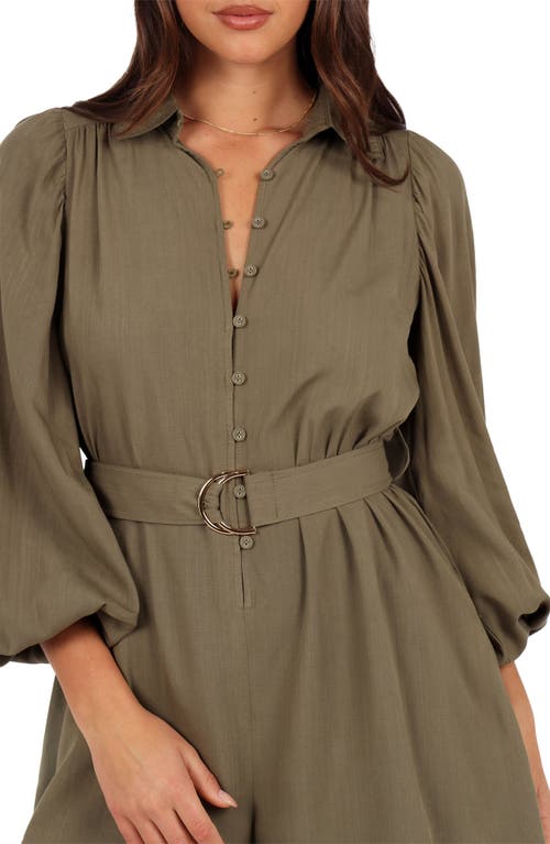 Petal And Pup Petal & Pup Louise Belted Button Front Three-quarter Sleeve Romper In Brown