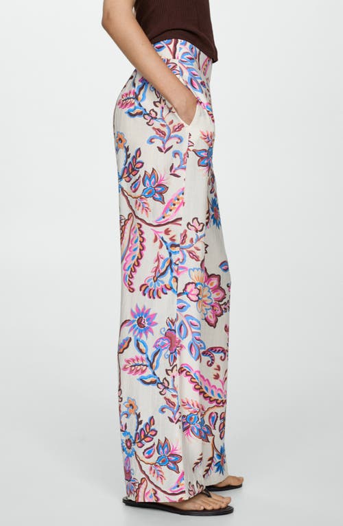 Shop Mango Floral Pants In Ecru