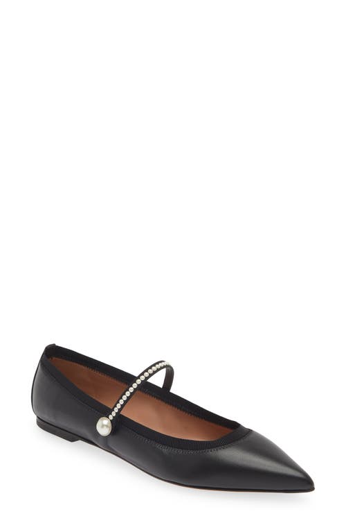 Shop Aquazzura Romy Pearly Strap Pointed Toe Mary Jane Flat In Black