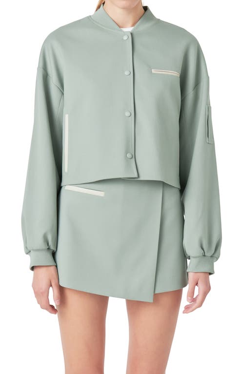 Grey Lab Crop Bomber Jacket In Sage