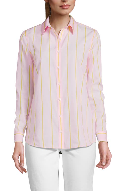 Shop Lands' End No Iron Supima Cotton Long Sleeve Shirt In Simply Pink Accent Stripe