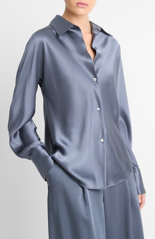 Shop Vince Silk Button-up Shirt In Iris Water