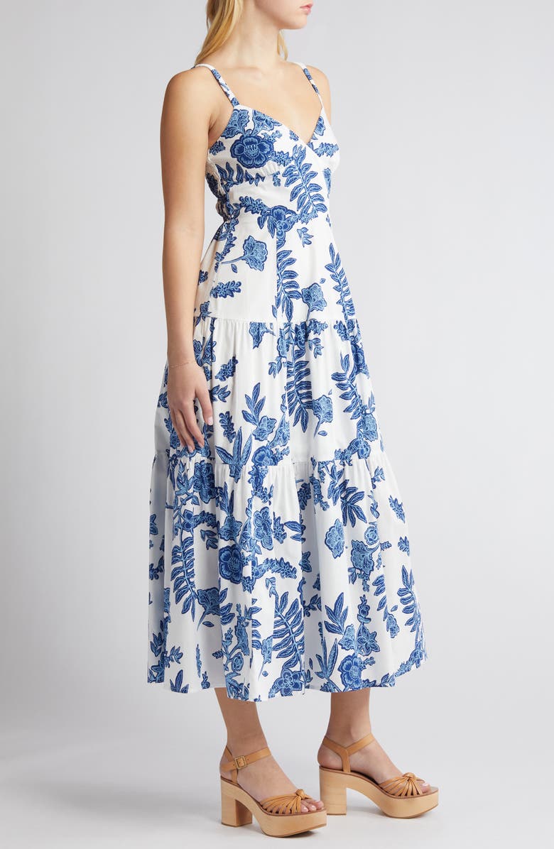 MOON RIVER Floral Tiered Cotton Midi Dress | Nordstrom