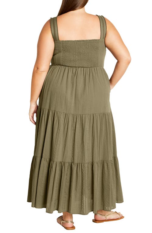 Shop City Chic Bella Tiered Cotton Maxi Sundress In Olive