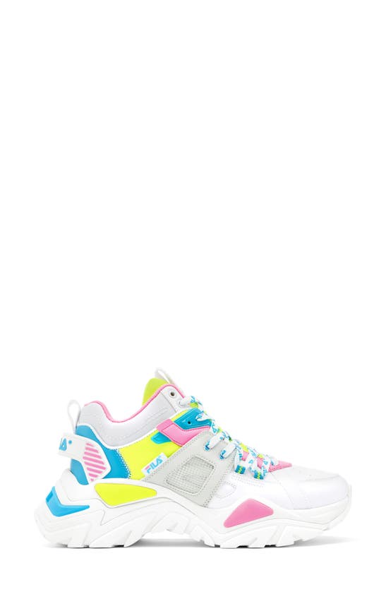 Fila Cage Mid Mixed Media Sneaker In White / Gray / Safety Yellow
