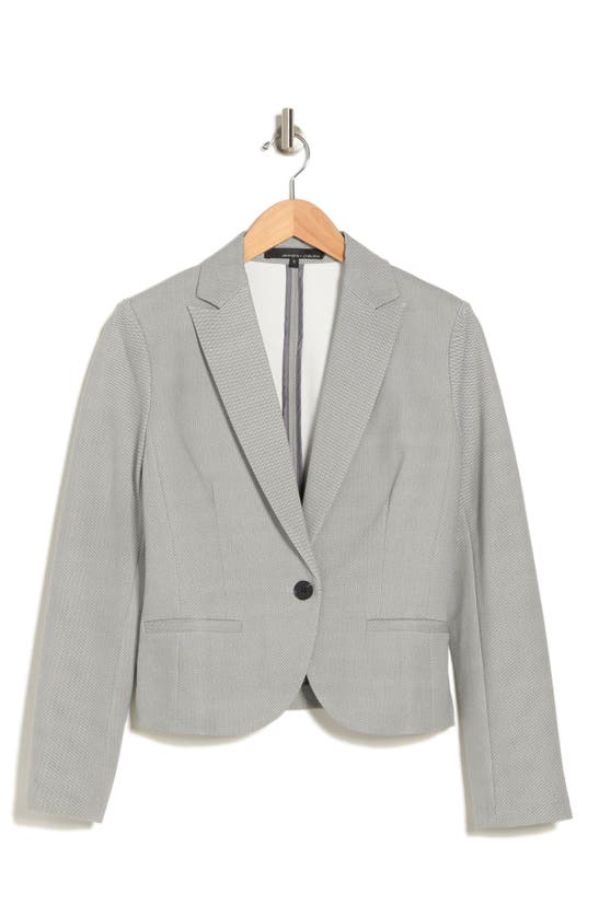 Amanda & Chelsea Ponte Knit Single Button Blazer In Grey/ Ivory