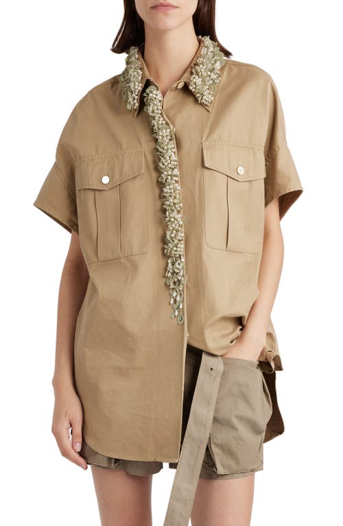 Dries Van Noten Ciaras Embellished Oversize Cotton Shirt in Beige 103 at Nordstrom, Size Medium