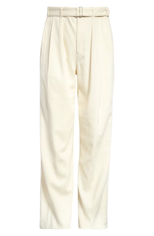 Lemaire Belted Loose Fit Cotton Blend Pants in Light Cream Wh048