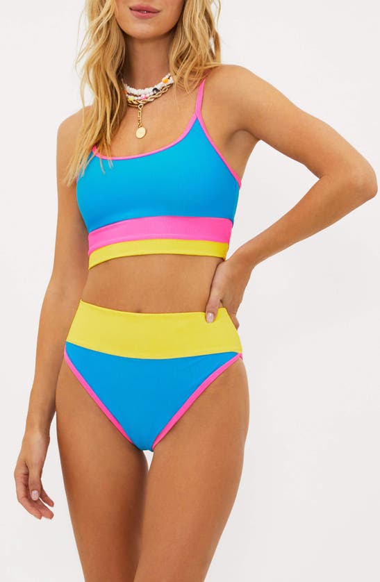 Shop Beach Riot Eva Colorblock Rib Bikini Top In Coral Reef Colorblock