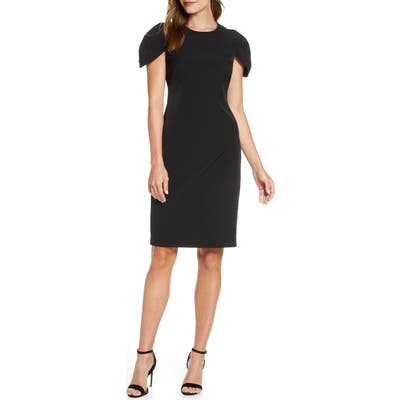 Vince Camuto Pleat Cap Sleeve Crepe Sheath Dress, Black