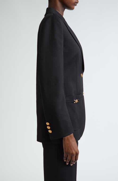 Shop Versace Stretch Wool Blazer In Black