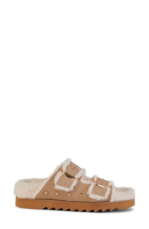 Shop Azalea Wang Tresor High Pile Fleece Trim Slide Sandal In Tan