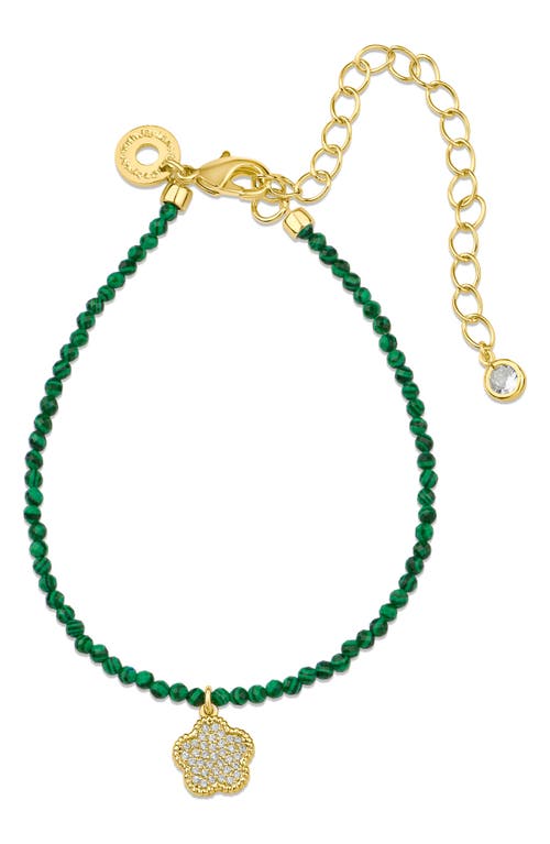 Shop Cz By Kenneth Jay Lane Cz Pavé Clover Glass Bead Bracelet In Green/gold