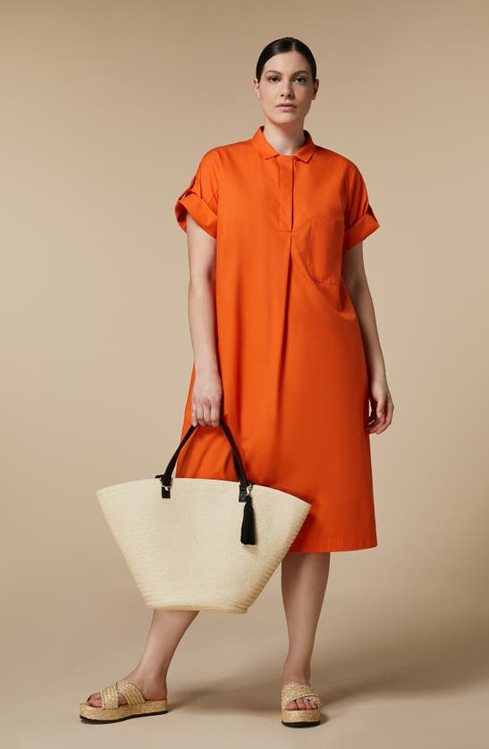 Shop Marina Rinaldi Grazia Cotton Poplin Dress In Tangerine