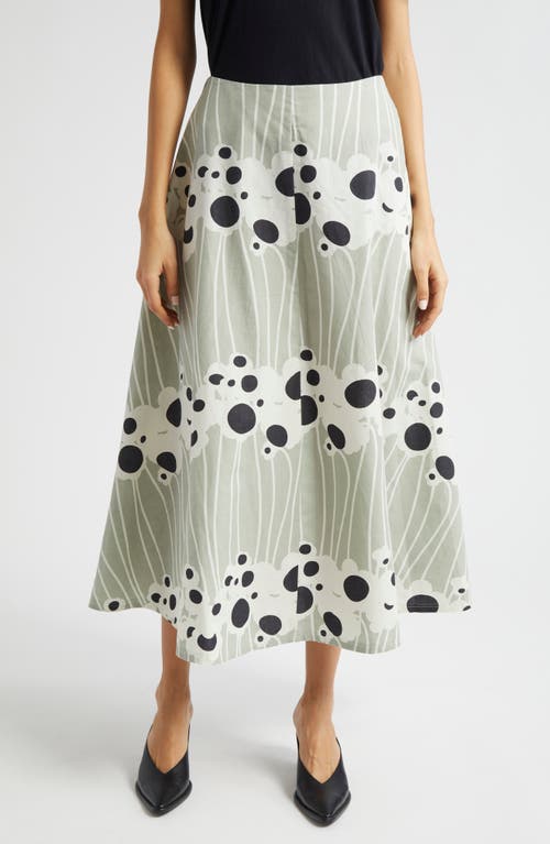 Marimekko Stasia Lammet Cotton & Linen A-Line Skirt Greyish Green White Dk Grey at Nordstrom, Us