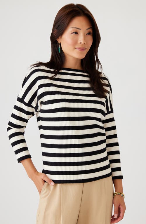 Shop Karen Kane Stripe Rib Stretch Cotton Top In Cream/black