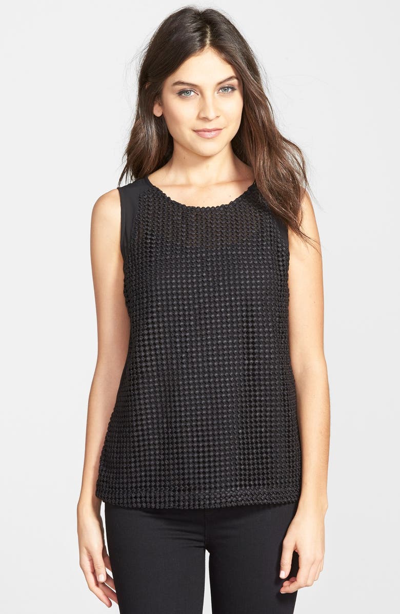 Gibson Sleeveless Embroidered Mesh Front Top | Nordstrom