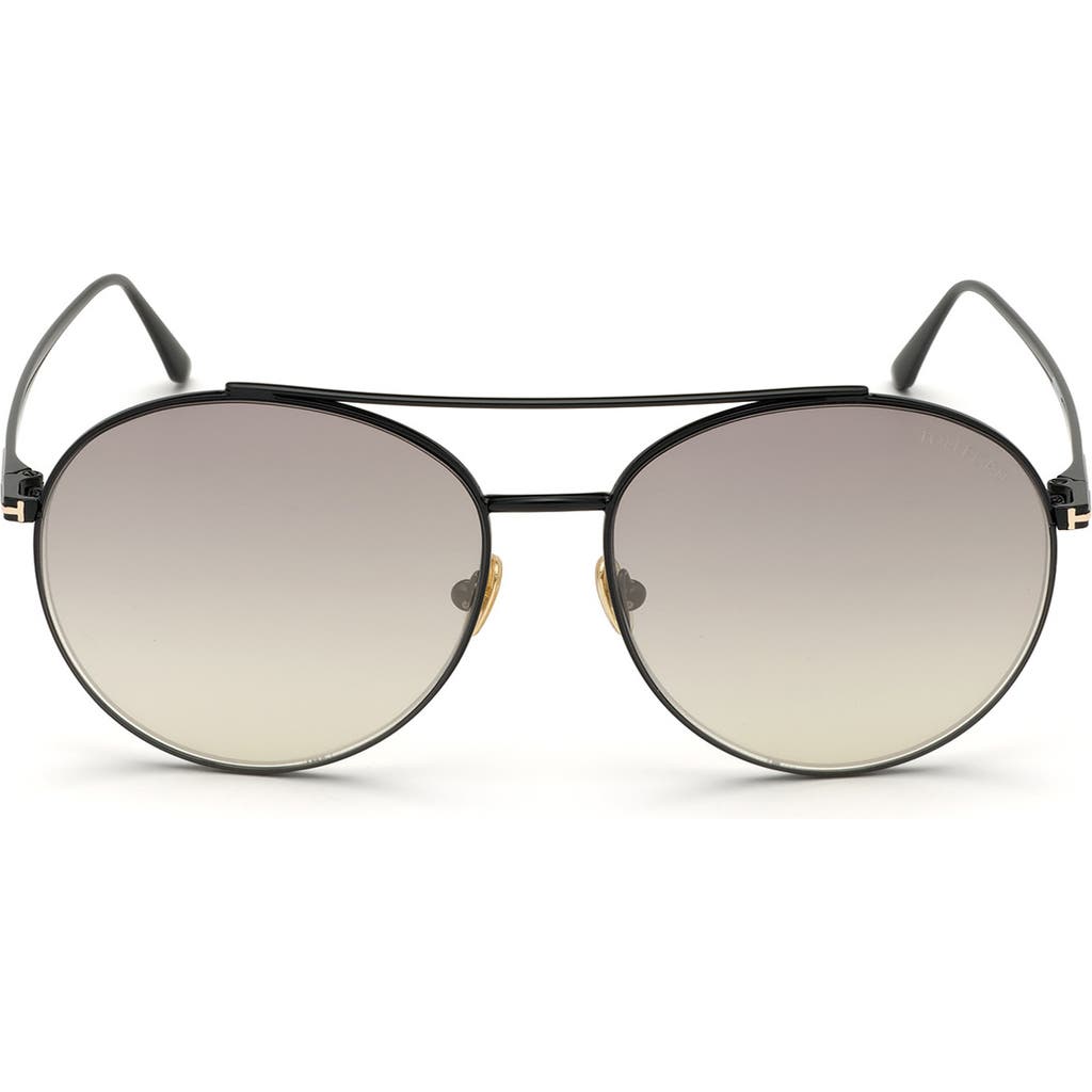 Shop Tom Ford 61mm Round Sunglasses In Shiny Black/smoke Mirror