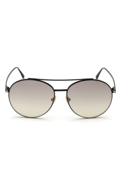 Shop Tom Ford 61mm Round Sunglasses In Shiny Black/smoke Mirror