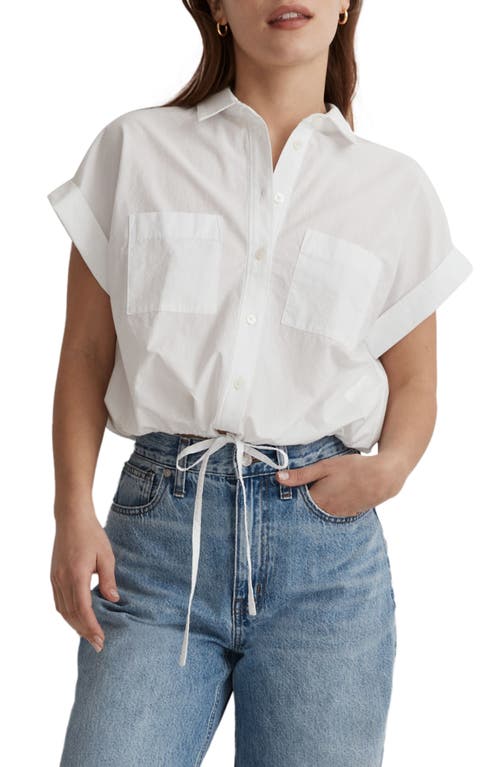 Madewell Drawstring Button-Up Signature Poplin Shirt in Eyelet White