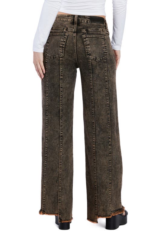 Shop Hint Of Blu Seamed Step Hem Wide Leg Jeans In Sand Storm Brown