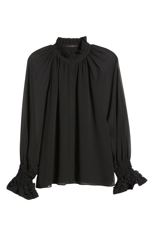 Kobi Halperin Effie Shirred Ruffle Neck Chiffon Top In Black