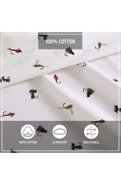 Eddie Bauer Fishing Flies 200 Thread Count 100% Cotton Percale Sheet Set In White Multi