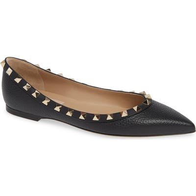 Valentino Garavani Rockstud Pointy Toe Flat - Black