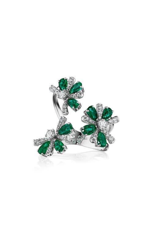 Botanica Emerald & Diamond Open Ring in White Gold