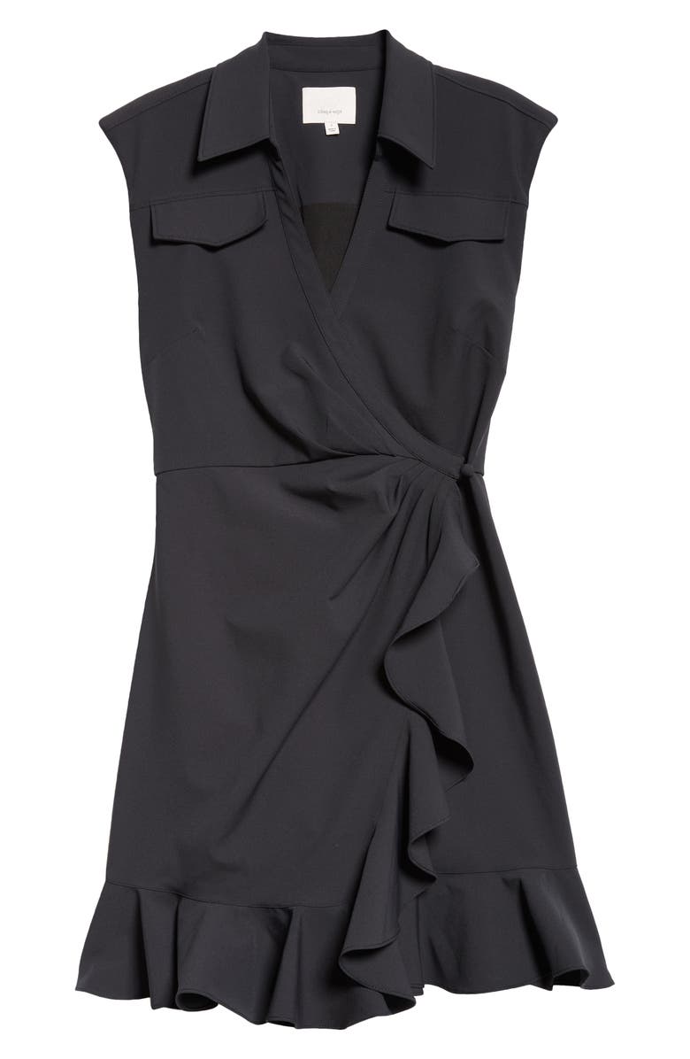 Cinq à Sept Zenni Ruffle Sleeveless Wrap Dress, Alternate, color, Black