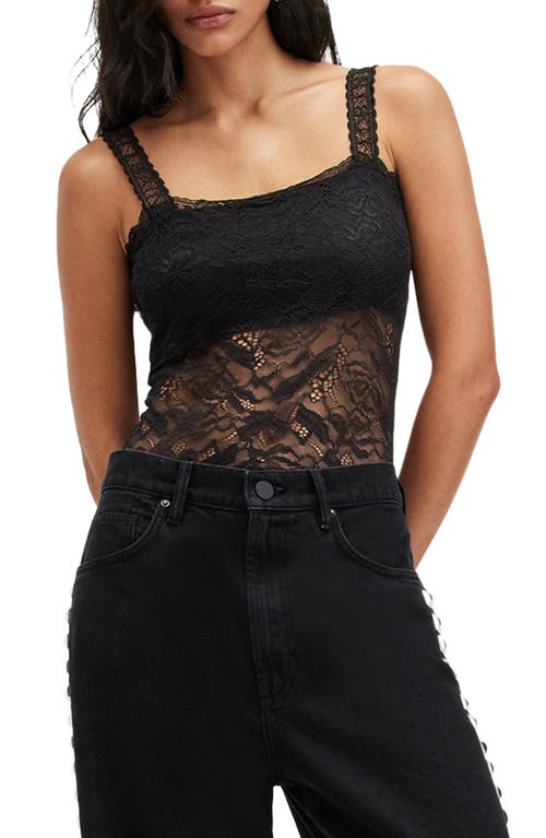 Shop Allsaints Charli Semisheer Lace Bodysuit In Black