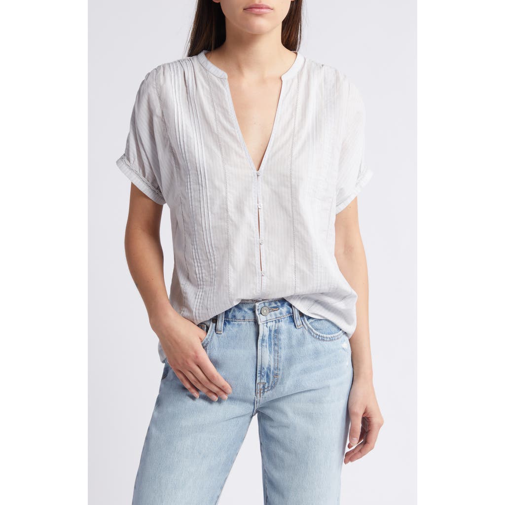 Treasure & Bond Pintuck Short Sleeve Cotton Popover Top In White