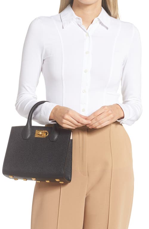 Ferragamo Studio Box Mini Leather Top-handle Bag In Nero/bonbon