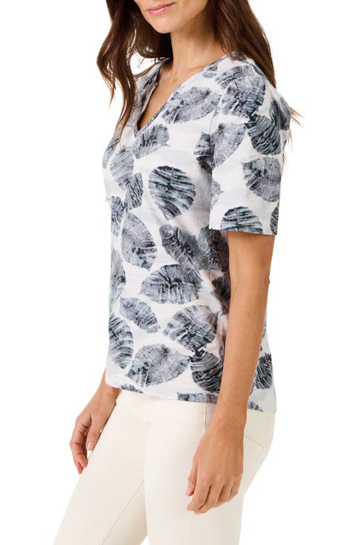 Nzt By Nic+zoe Falling Palms Print Split Neck Cotton T-shirt In Grey Multi