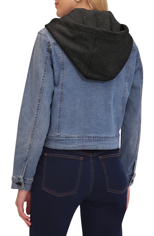 Bagatelle Denim Trucker Jacket With Removable Hood In Sky Wash