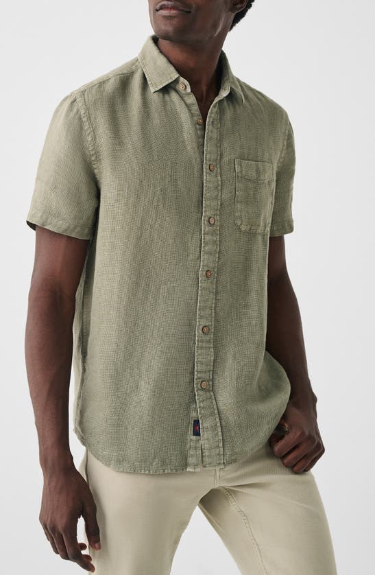 Shop Faherty Laguna Short Sleeve Linen Button-up Shirt In Canyon Olive