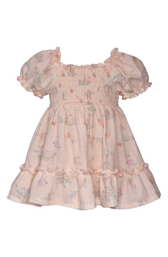 Bonnie Jean Kids' Smocked Cotton Gauze Bunny Print Dress In Natural