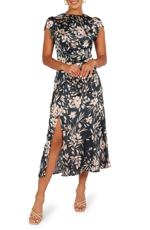 Petal & Pup Lisbeth Floral Cap Sleeve Satin Midi Dress in Green Floral at Nordstrom, Size Large