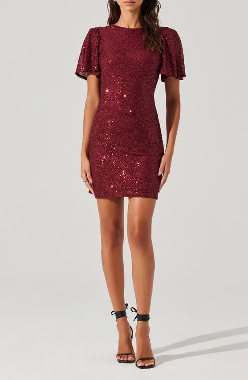 Shop Astr The Label Sequin Flutter Sleeve Minidress In Wine