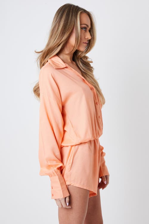 Creea The Label Button-up Long Sleeve Romper In Coral