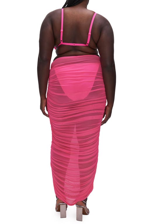 Shop Good American Ruched Mesh Cover-up Maxi Skirt In Knockoutpink001