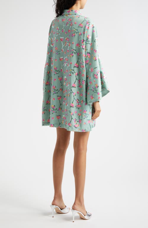 Shop La Vie Style House Floral Sequin Bell Sleeve Cover-up Dress In Mint Pink Multi