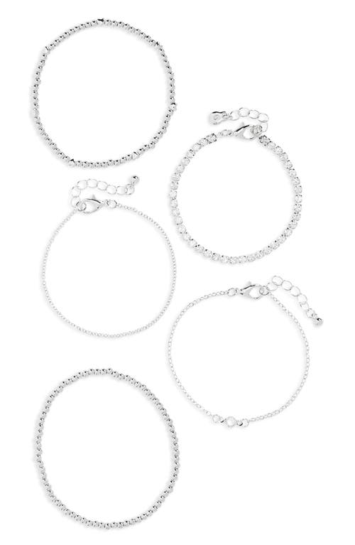Set of 5 Chain & Stretch Bracelets in Silver