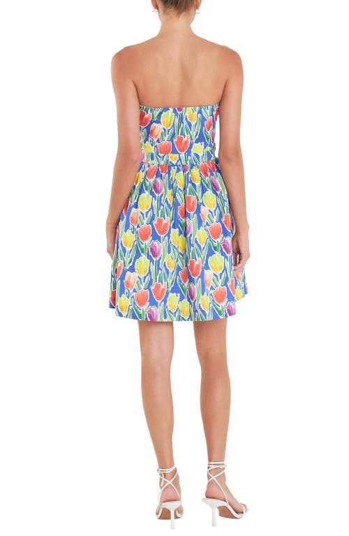 ENGLISH FACTORY ENGLISH FACTORY FLORAL TIE FRONT BUSTIER STRAPLESS MINIDRESS