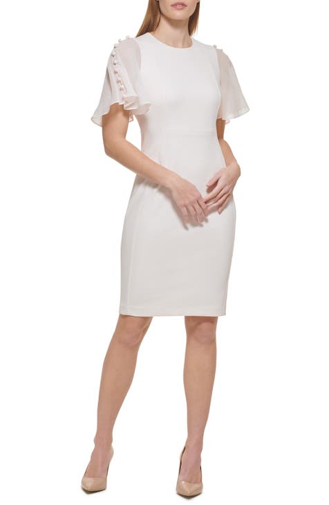 BNWT CALVIN KLEIN White Bow Neck Sheath Dress Size 4 MSRP $90 - CURRENT  SEASON