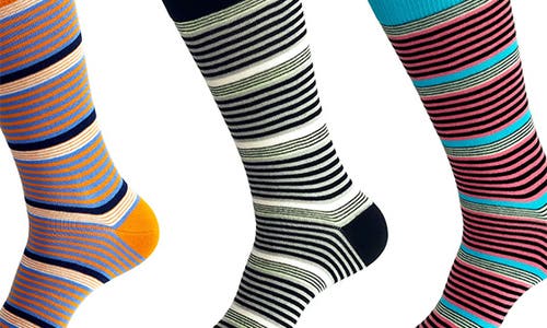 Unsimply Stitched 3-pack Assorted Stripe Crew Socks In Black Multi