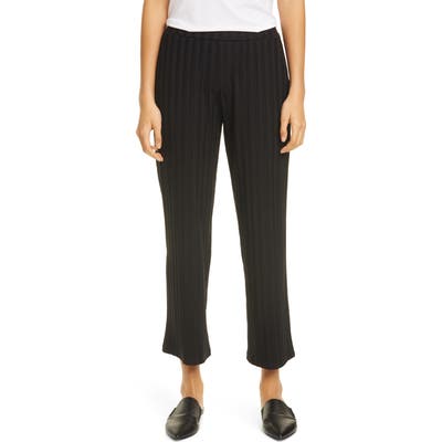 Eileen Fisher Ribbed Knit Straight Leg Ankle Pants, Black