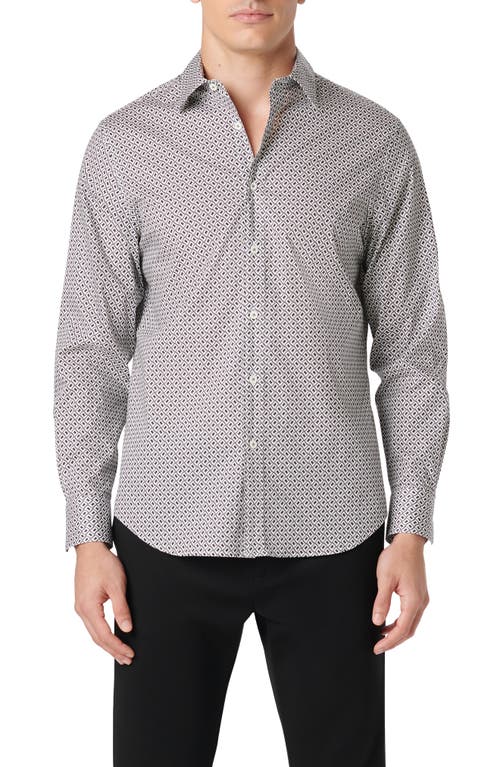 Bugatchi Julian Geometric Stretch Cotton Button-Up Shirt Zinc at Nordstrom,